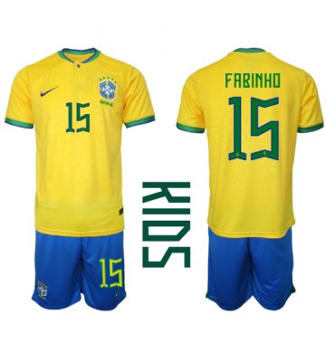 Brazil Fabinho #15 Replica Home Stadium Kit for Kids World Cup 2022 Short Sleeve (+ pants)